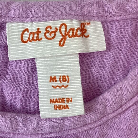 Cat & Jack Top Girls M (8) Purple Embroidered Hearts‎ Gauzy Ruffle Sleeve Cotton - Picture 4 of 5